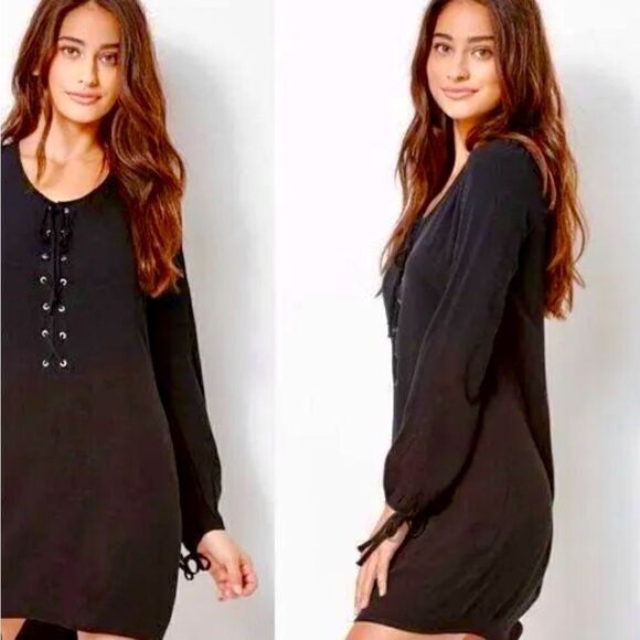 Kendal and Kylie long sleeved, black mini dress with front tie. - Picture 1 of 5